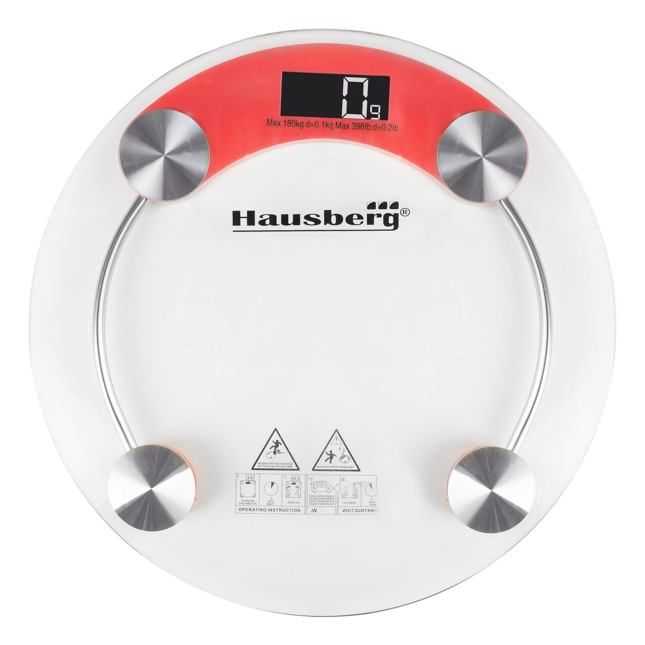 Cantar corporal HAUSBERG HB-6000RZ, display LCD, inchidere automata, indicator baterie, 180 kg, Sticla transaparenta