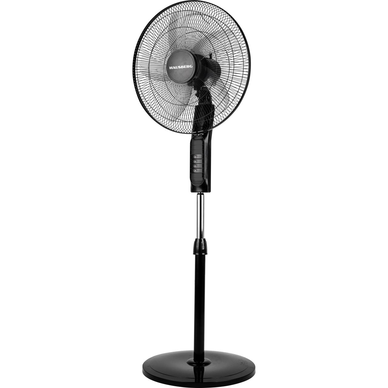 Ventilator cu picior HAUSBERG HB-5850NG, 60 W, 3 viteze, diametru 42 cm, functie de oscilatie 90 grade dreapta - stanga, inaltime reglabila, numar elice 5, functionare silentioasa si flux de aer puternic