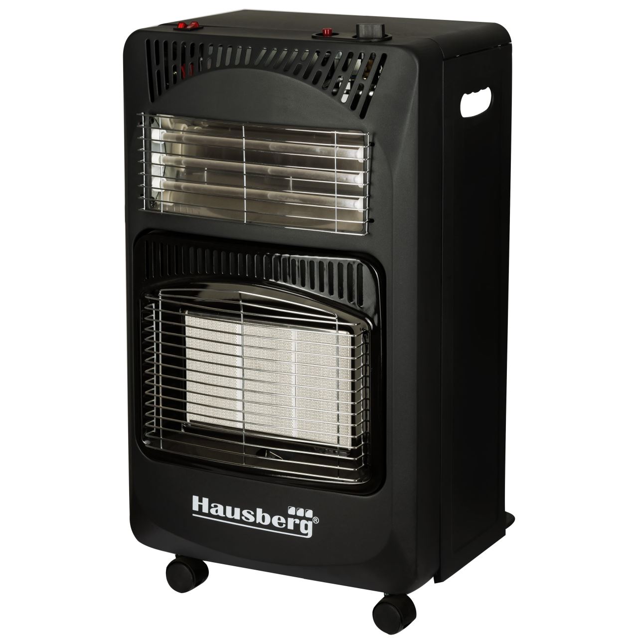 Pachet Soba pe gaz GPL (butelie) si electric HAUSBERG HB-1020NG, aprindere piezo-electrica, 4.2kW, Negru, Ceas butelie, 1m furtun gaz MN2015 si 2 coliere furtun