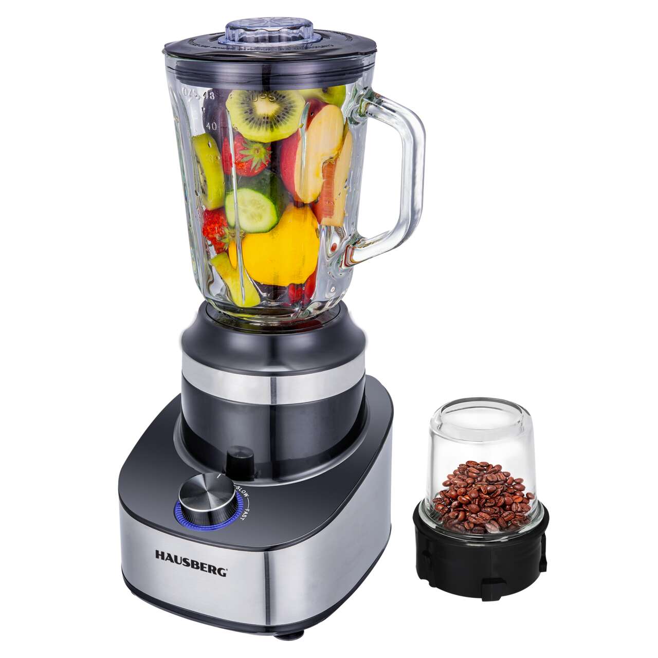 Blender 2 in 1 HAUSBERG HB-7765, 400-500W, 1.5 L, 3 viteze + Pulse