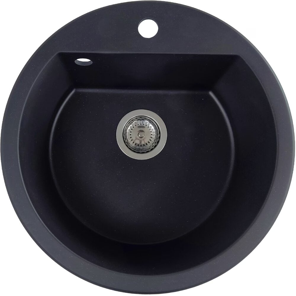 Chiuveta bucatarie HAUSBERG Adina HBC-9701, compozit, negru, cuva rotunda, diametru 51 cm