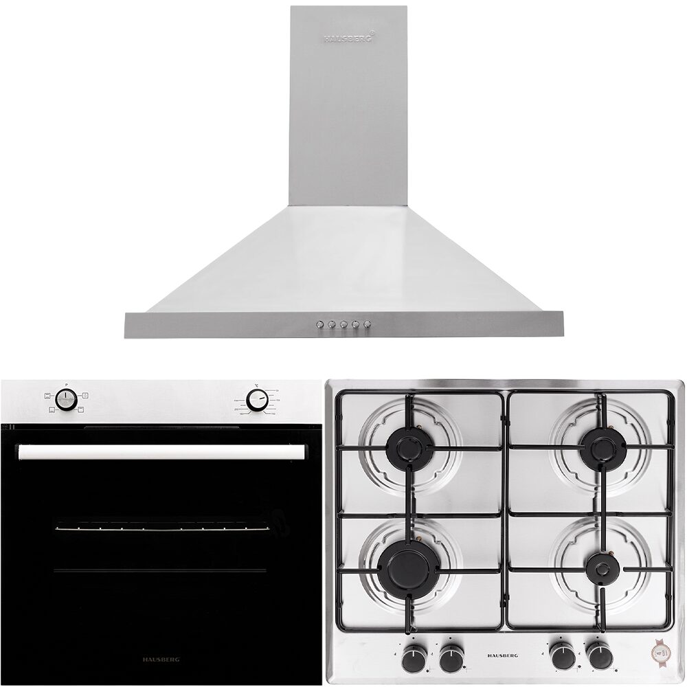 Pachet Cuptor Incorporabil Hausberg HB-8051IN- Electric- Plita Hausberg HB-555- 4 arzatoare- Hota Hausberg HB-1260- 400 m3/h- Inox