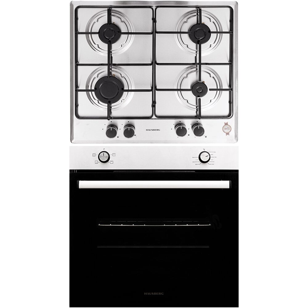 Pachet Incorporabil Cuptor Hausberg HB-8051IN- Electric- Putere 2000 W- 76 l- 4 Functii- Clasa A- Negru/Inox- Plita incorporabila Hausberg HB-555- Gaz- 4 arzatoare- Sistem siguranta- Inox