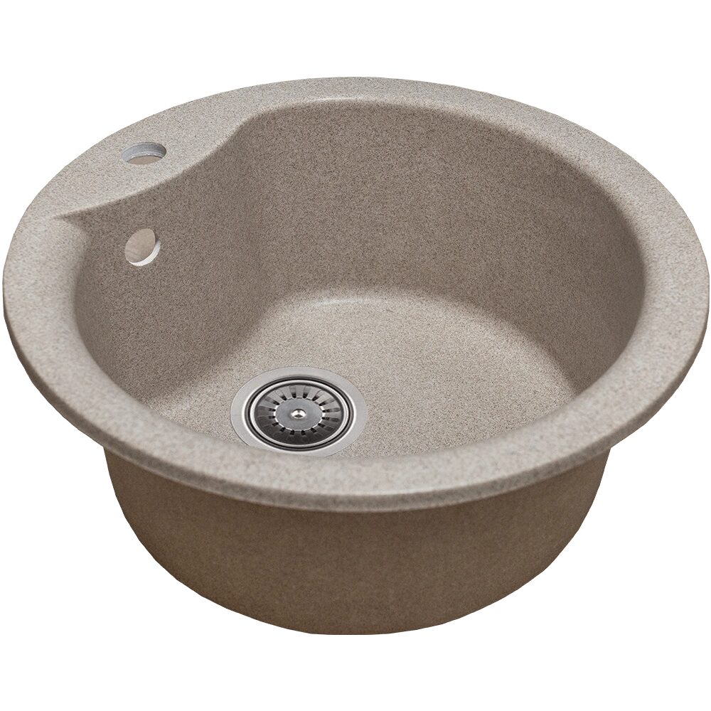 Chiuveta bucatarie Sanitec Pi SN9032BEJ, granit-compozit, bej, 1 cuva rotunda, 49 cm