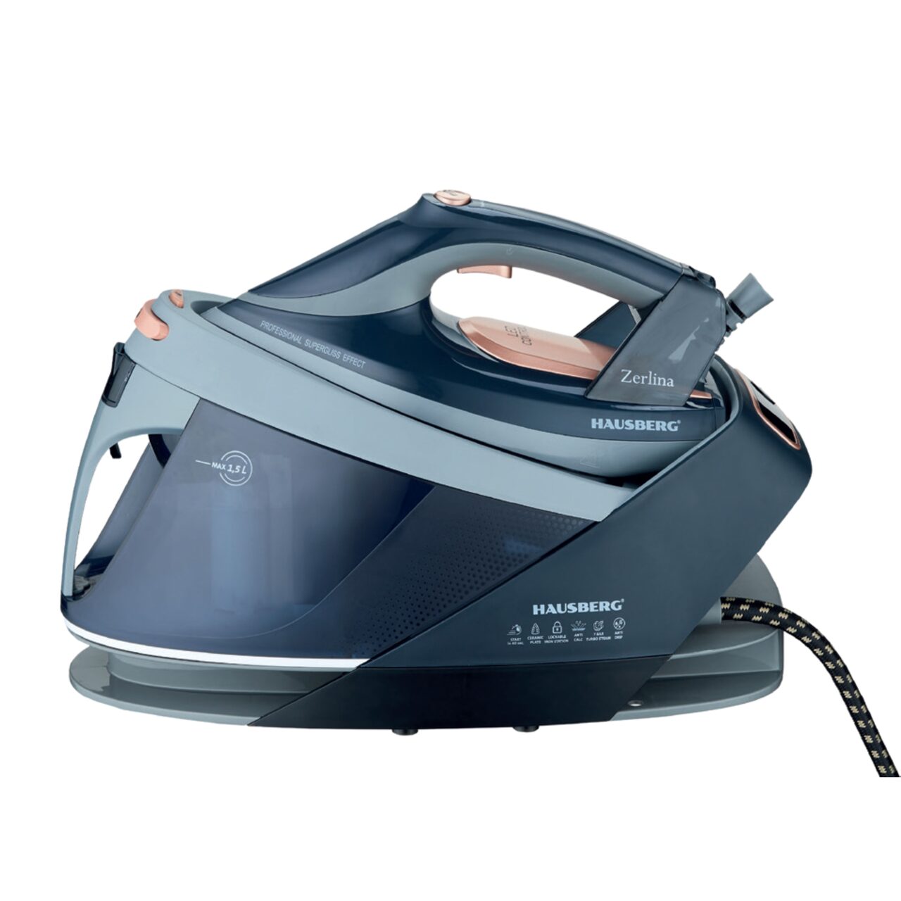 Statie de calcat HAUSBERG HB-7925NG, 3000W, 40-50g/min, 1.5l, auto-curatare, termostat, talpa ceramica