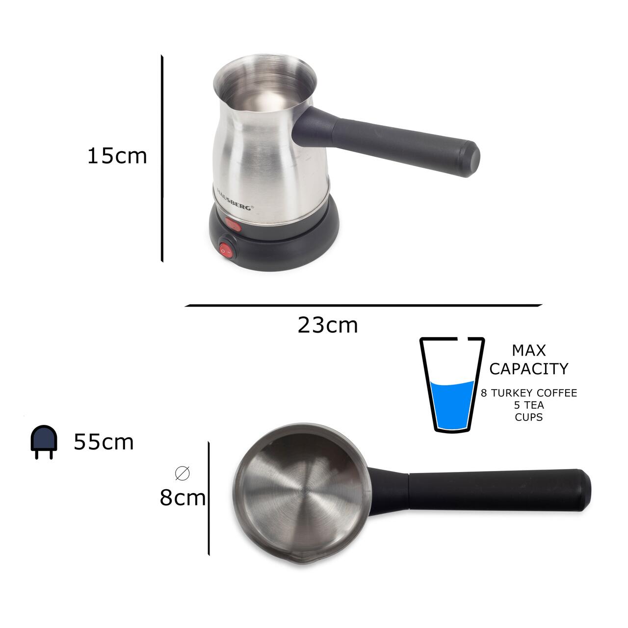 Ibric electric pentru cafea HAUSBERG HB-3815IN, Putere 800W, Capacitate 800 ml