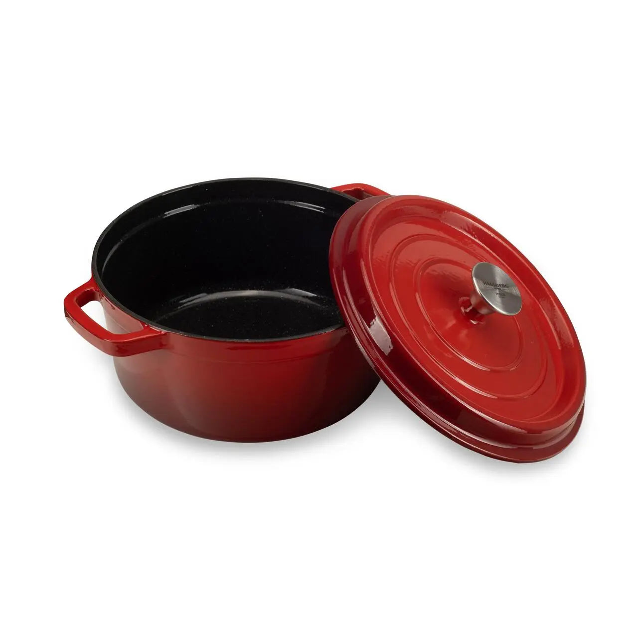 Oala din fonta emailata cu capac HAUSBERG HB-H742, capacitate 3L, diametru 22 cm, adancime 10 cm, interior antiaderent