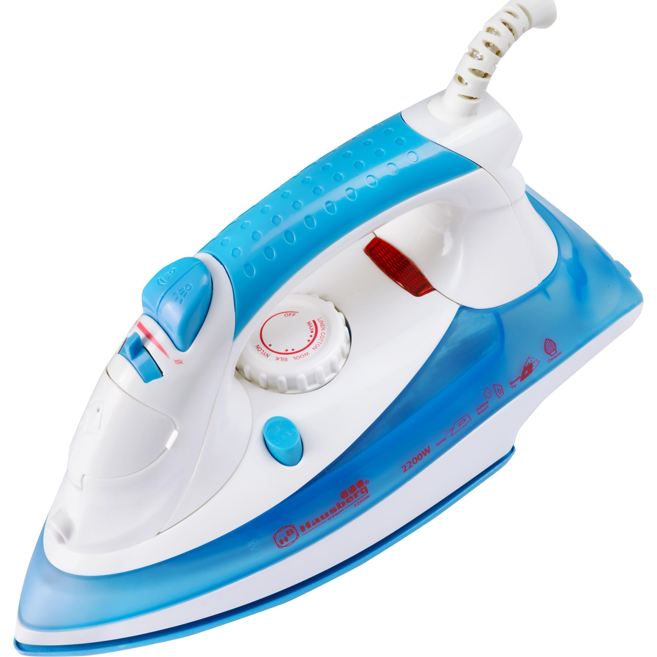 Fier de calcat Hausberg HB-7805BL, 2300W, 165ml, talpa ceramica, jet abur 12g/min, abur verticala 25g/min, sistem antipicurare, sistem autocuratare