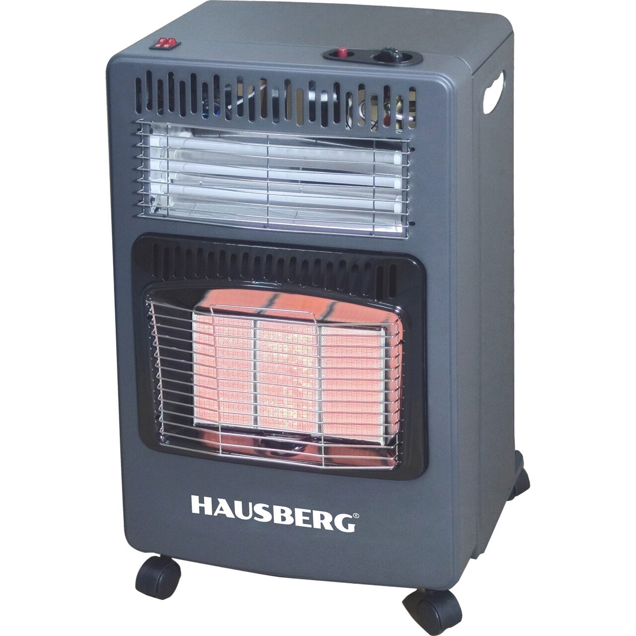 Soba pe gaz GPL si electrica HAUSBERG HB-1022NG, aprindere piezo-electrica, 3 placi de incalzire ceramic putere totala 4.2kW, sistem de oprire automata a gazului