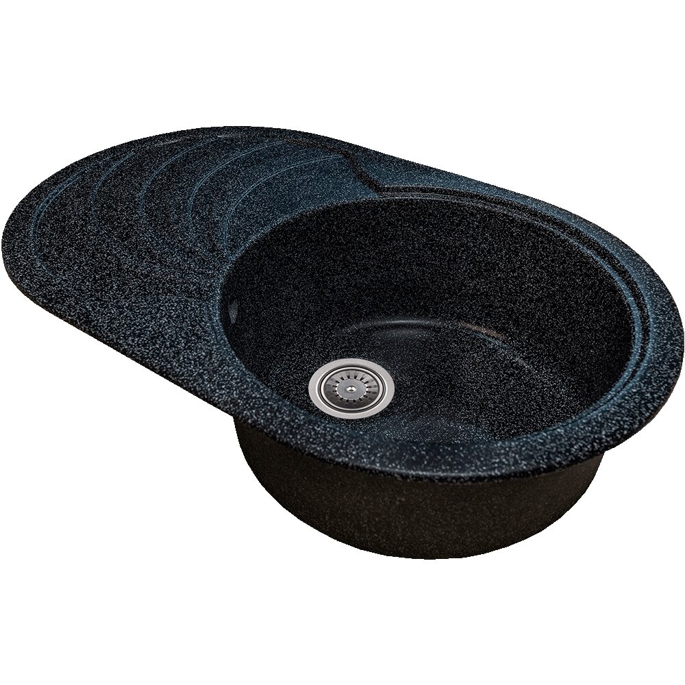 Chiuveta bucatarie Sanitec NS SN9033DR-NG, granit-compozit, negru, 1 cuva rotunda, dreapta, 78 x 50 cm
