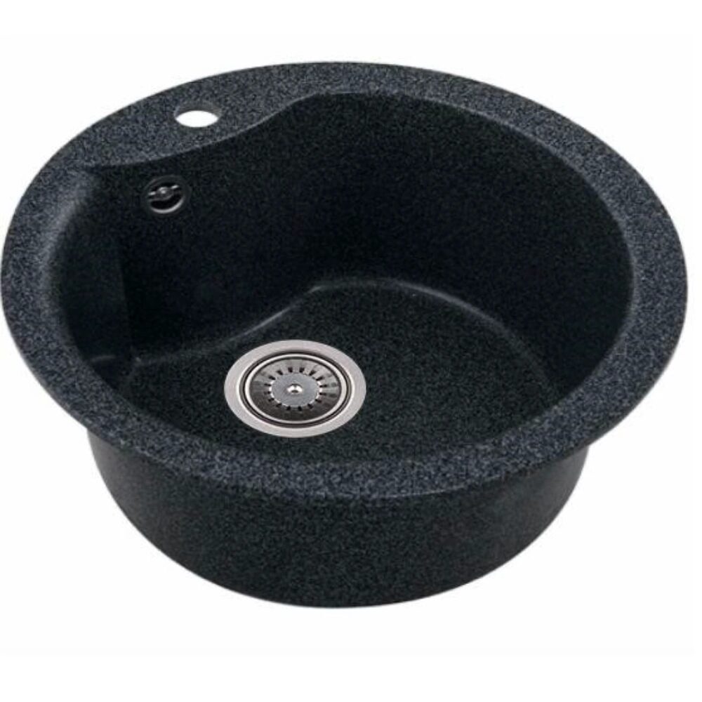 Chiuveta bucatarie Sanitec Pi SN9032NG, granit-compozit, negru, 1 cuva rotunda, 49 cm