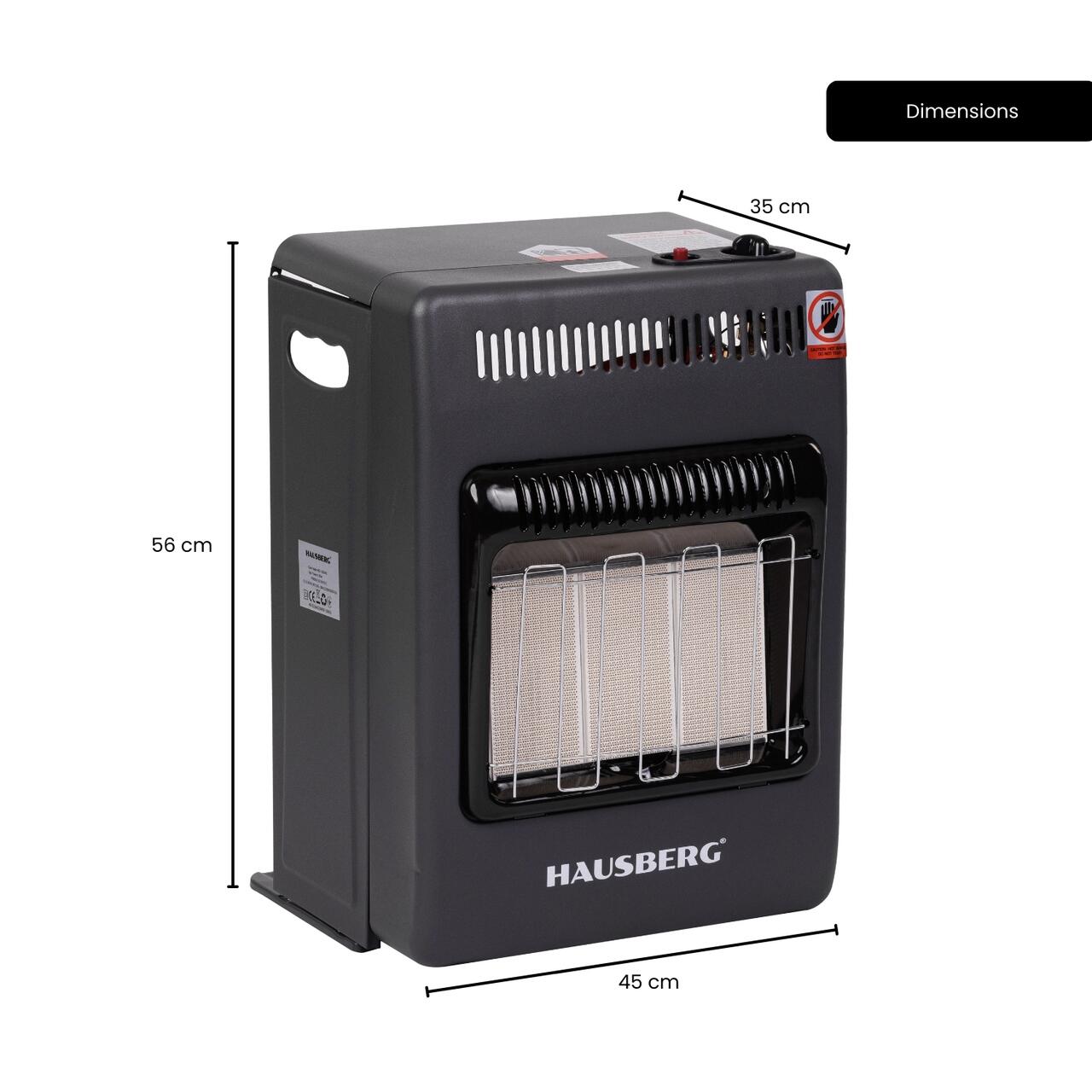Mini Soba pe gaz GPL HAUSBERG HB-1023NG, aprindere piezo-electrica, 3 placi de incalzire ceramic putere totala 4.2kW, sistem de oprire automata a gazului
