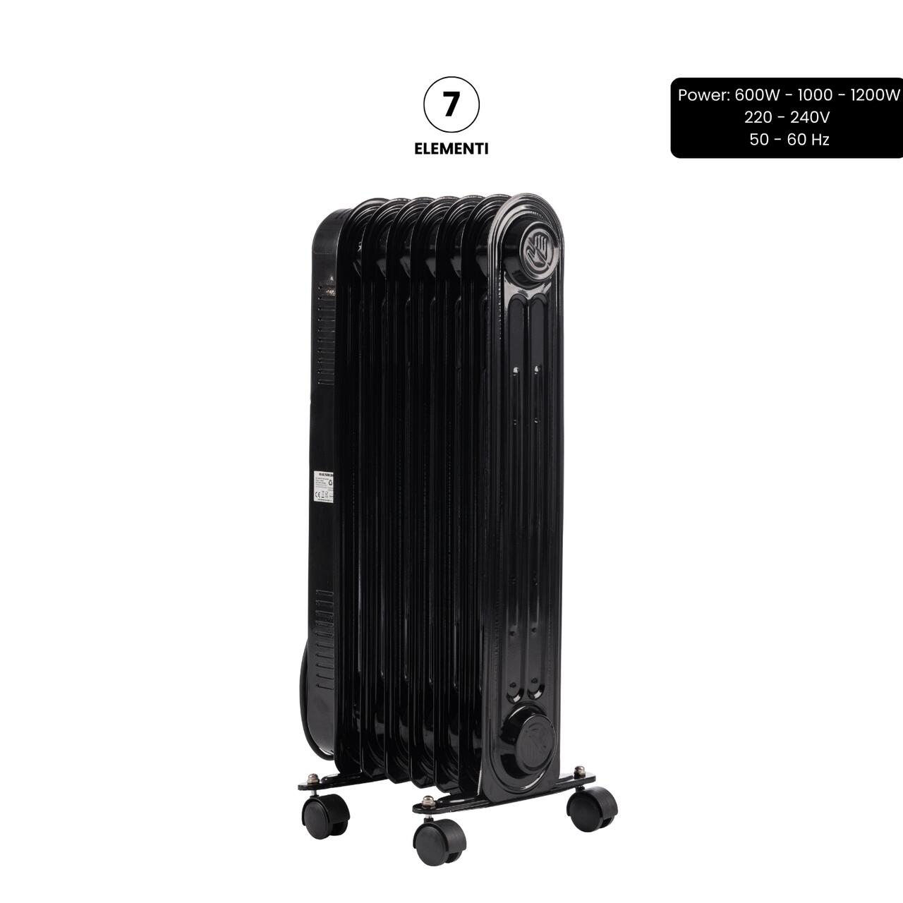Calorifer electric cu ulei HAUSBERG HB-8905, 3 trepte, max1500 W, 7 elementi, termostat reglabil