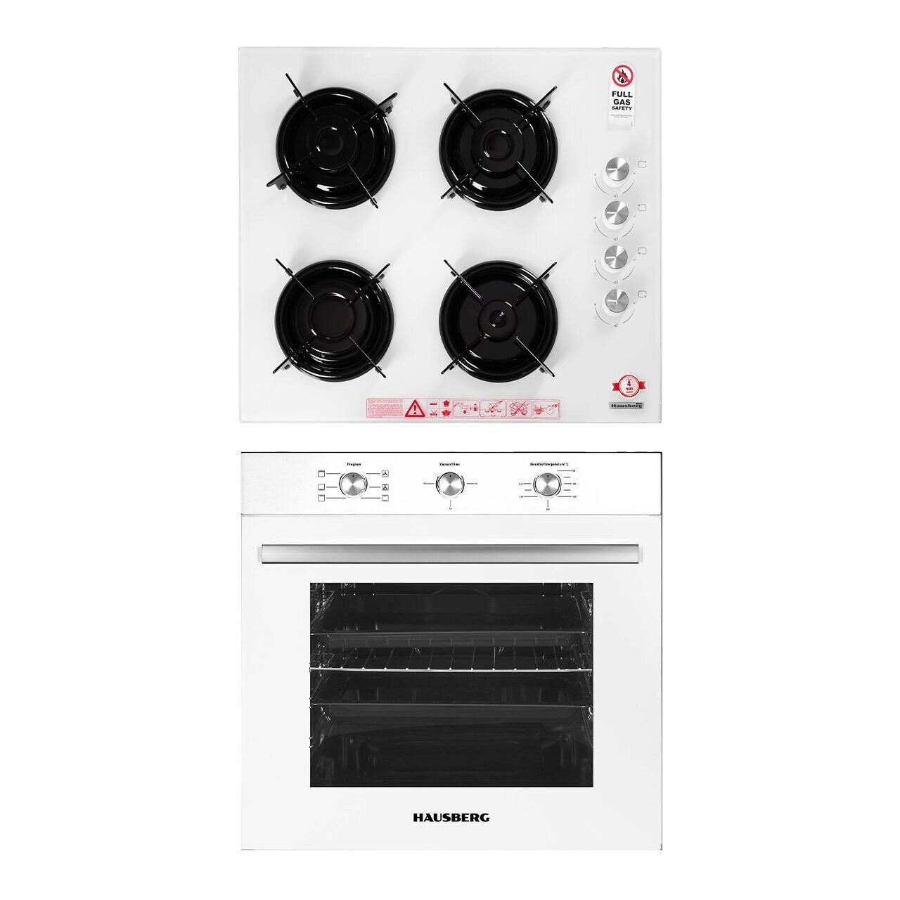 Pachet incorporabil Hausberg HB-8053AB- Electric- 2225 W- 71 l- 6 Functii- Ventilatie- Timer- Clasa A- Plita incorporabila Hausberg HB-563- Gaz- 4 arzatoare- Alb