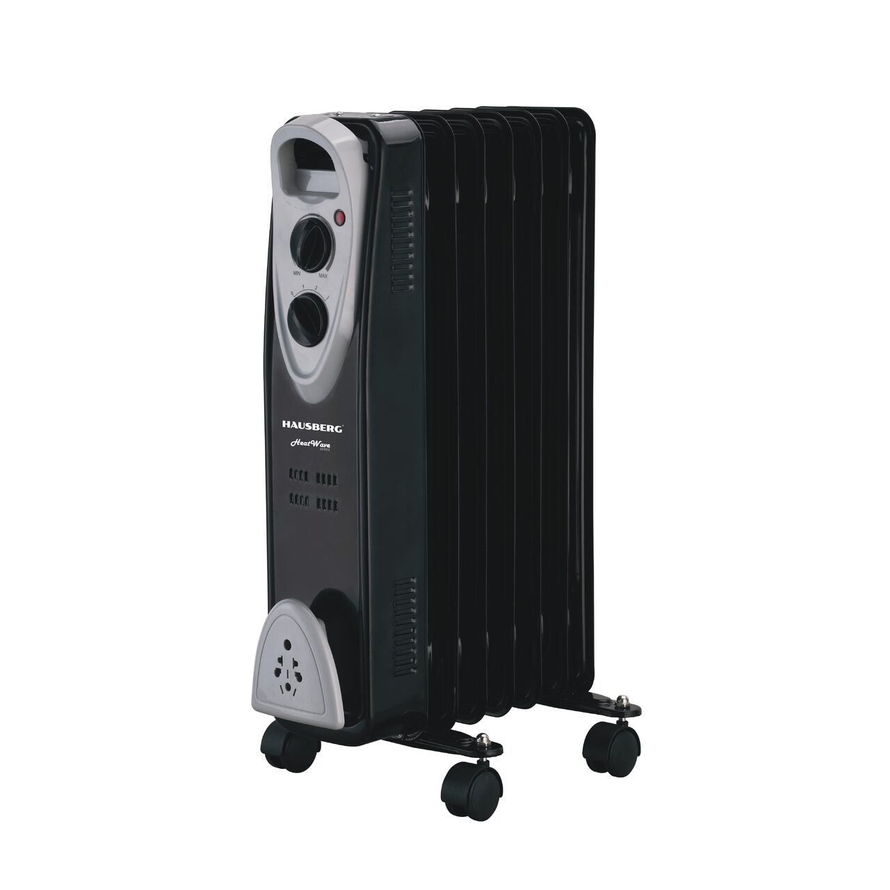Calorifer electric HAUSBERG HB-8907NG, 1500 W, 7 elementi, 3 trepte de putere, Termostat reglabil, Protectie supra-incalzire, Protectie anti-rasturnare, Indicator luminos