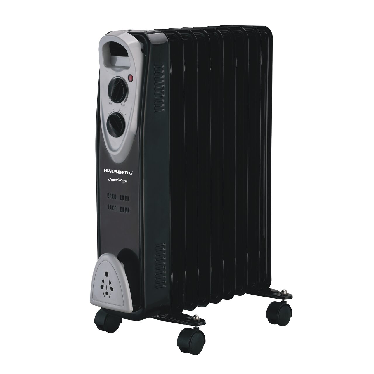 Calorifer electric HAUSBERG HB-8909NG, 2000 W, 9 elementi, 3 trepte de putere, Termostat reglabil, Protectie supra-incalzire, Protectie anti-rasturnare, Indicator luminos