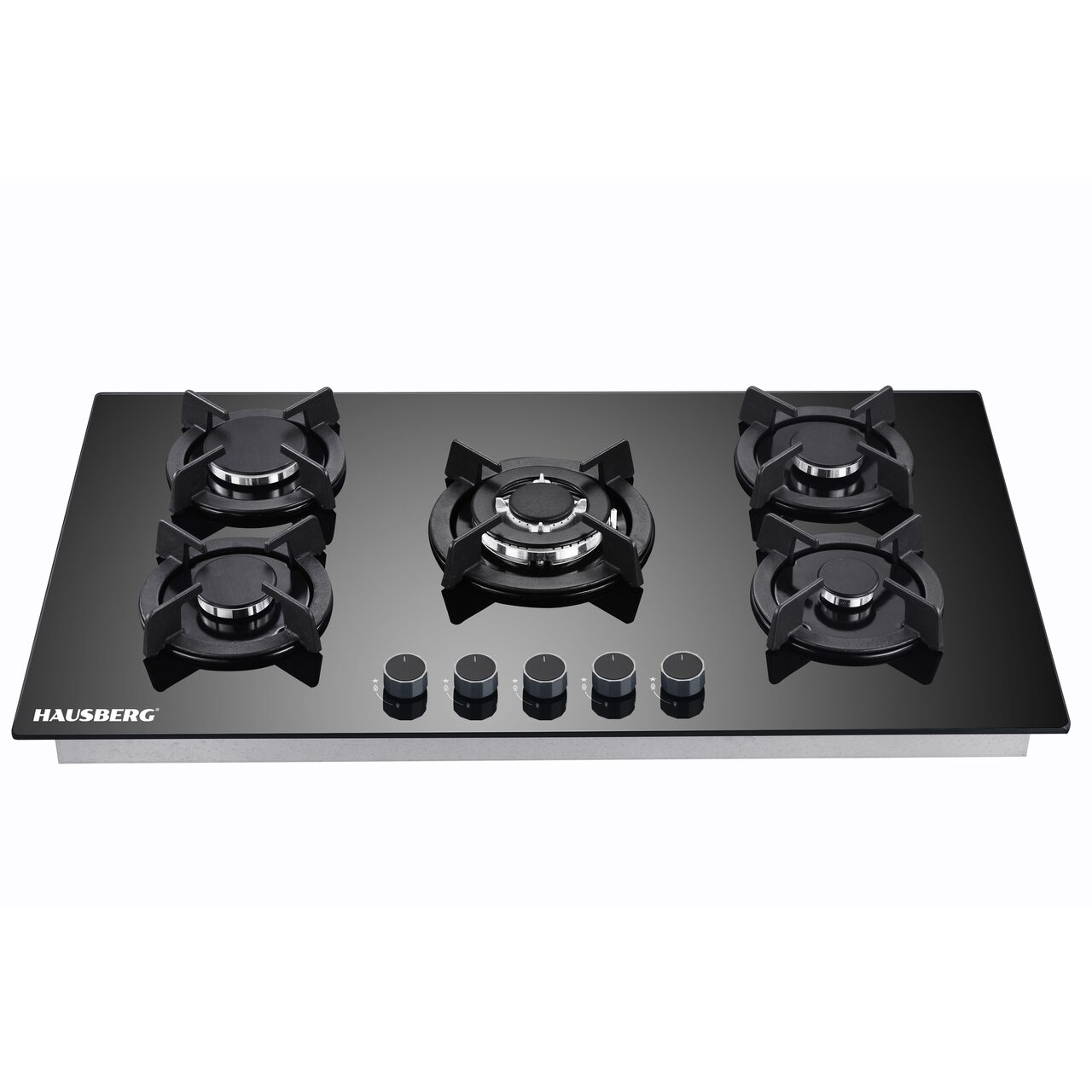 Plita incorporabila HAUSBERG HB-569NG, 4 arzatoare standard + 1 arzator WOK, gaz, suport din fonta, aprindere electrica