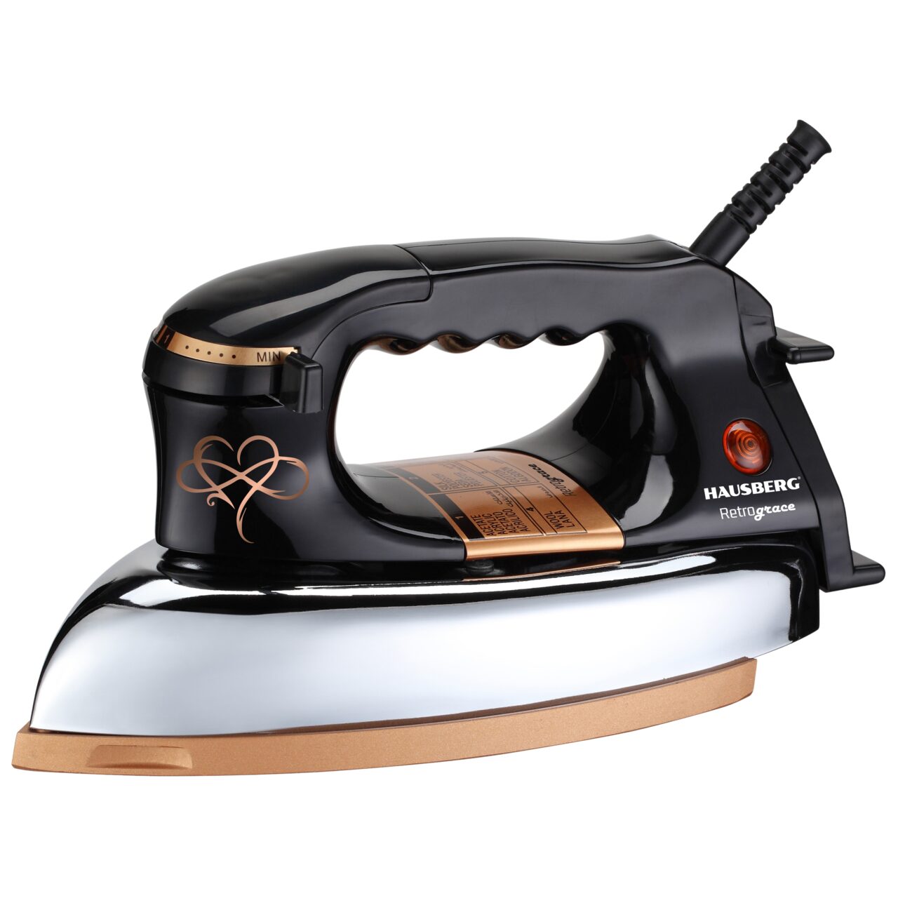 Fier de calcat Retro HAUSBERG HB-7817NG, 1000-1200W, Talpa acoperit ceramic turnat, Termostat, 6 Setari temperatura, Indicator luminos, Protectie supraincalzire, Temperatura 200°C
