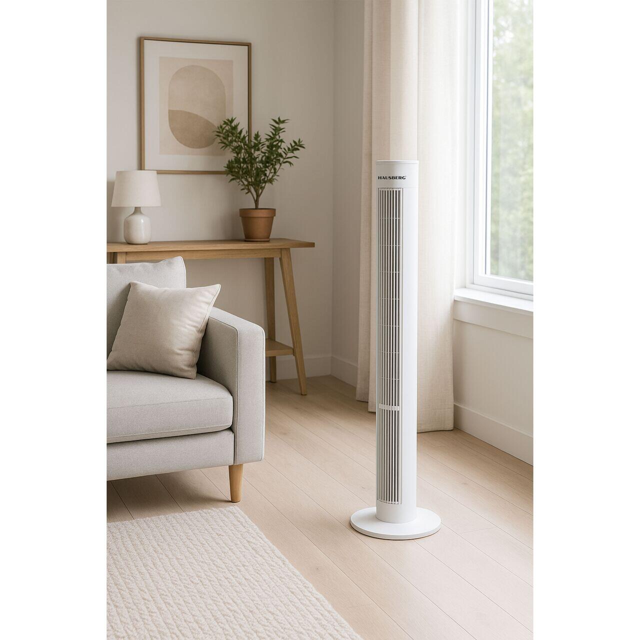 Ventilator turn HAUSBERG HB-5952AB, 55W, 38 inch, 3 viteze, temporizator 24h, LED, oscilatie, telecomanda
