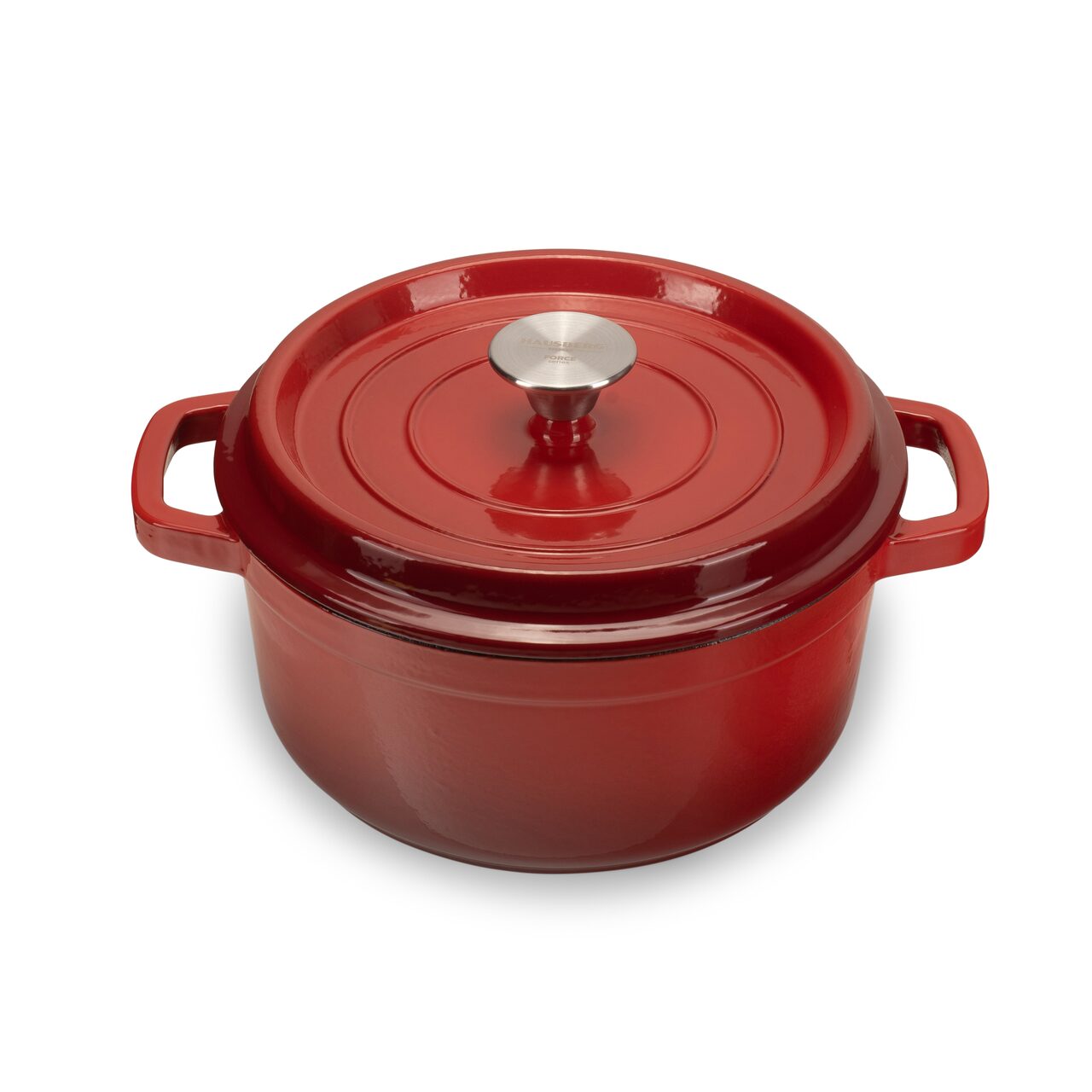 Oala din fonta emailata cu capac HAUSBERG HB-H744, capacitate 4L, diametru 24 cm, adancime 11 cm, interior antiaderent