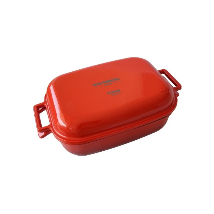 Oala din fonta emailata cu capac dublu scop HAUSBERG HB-H758, capacitate 4L, diametru 25x33 cm, adancime 10 cm, interior antiaderent