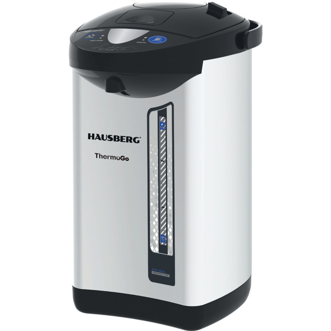 Fierbator electric si Termos HAUSBERG HB-3645IN, 750-900W, 220-240V, 5.2L , Mentinerea calda a lichidelor, Indicator al nivelului apei, Protectie impotriva incalzirii, Thermo Pot, Inox