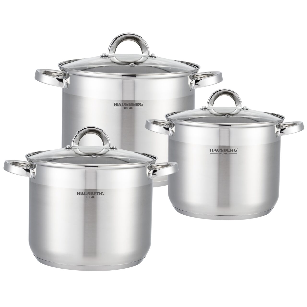 Set oale inox 3 piese HAUSBERG HB-H EKO790 cu capace sticla inductie