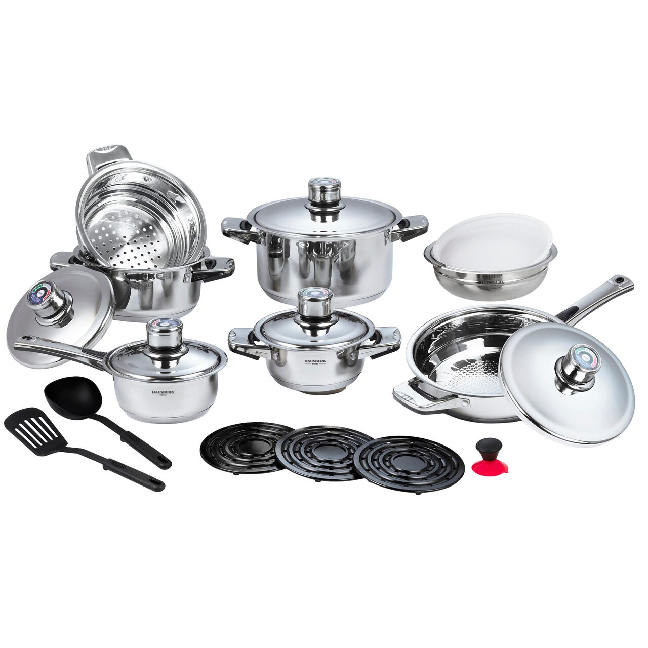 Set oale inox 19 piese HAUSBERG HB-H LUX 815 cu capace inox inductie