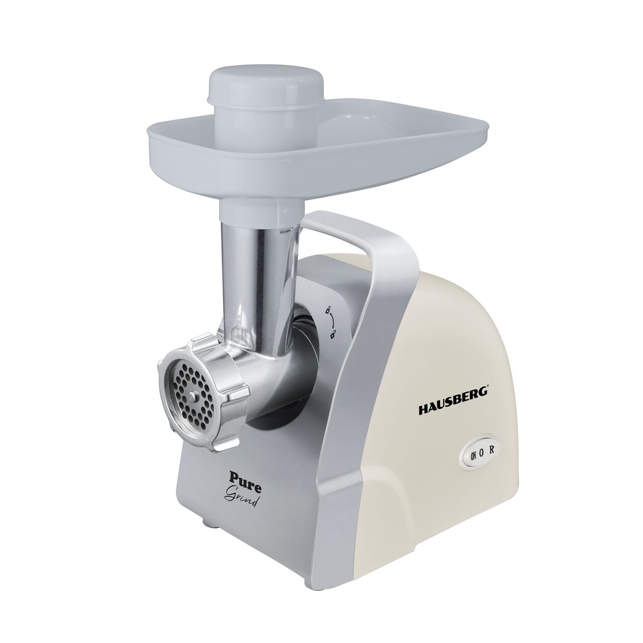Masina de Tocat Electrica 3-în-1 HAUSBERG Pure Grind , 1100W, cu Accesoriu de rosii, discuri tocare si carnati
