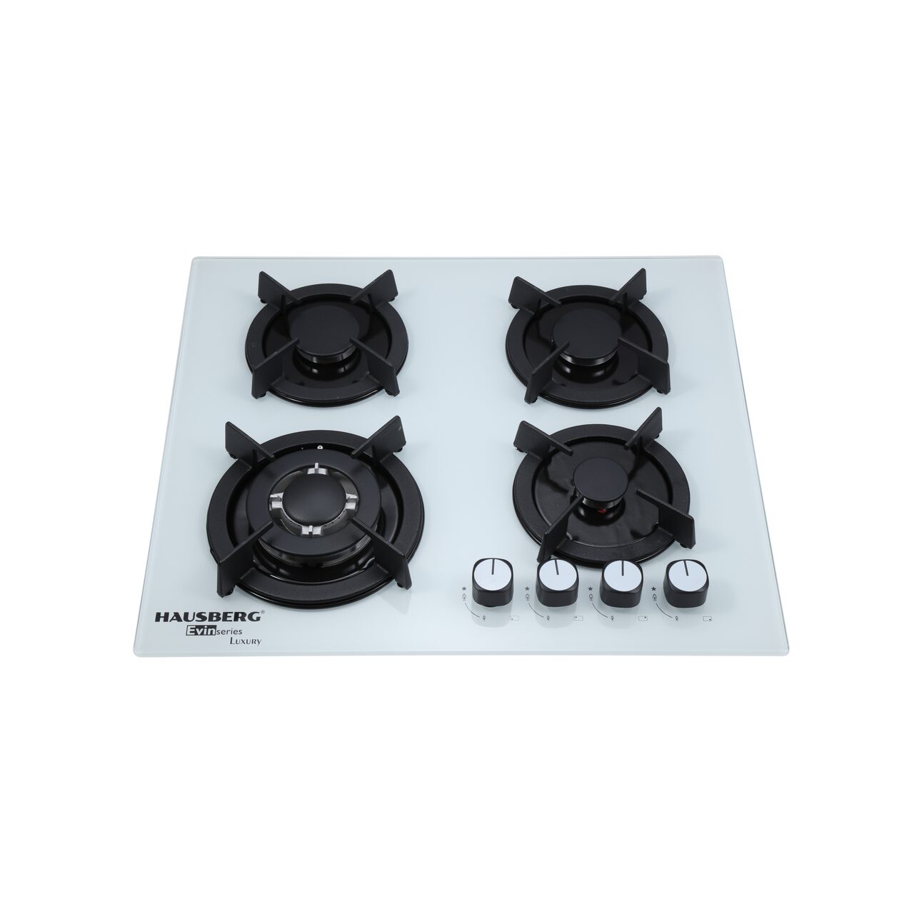 Plita incorporabila HAUSBERG HB-560, 3 arzatoare standard + 1 arzator WOK, aprindere electrica, suport din fonta, capac arzator fier, gaz