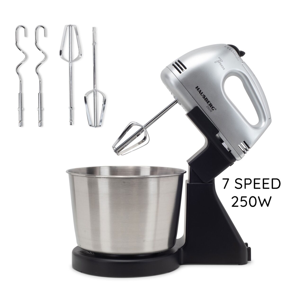 Mixer Cu Bol HAUSBERG HB-3551NG, 7 viteze, putere 250W, BOL DIN INOX DE 2L