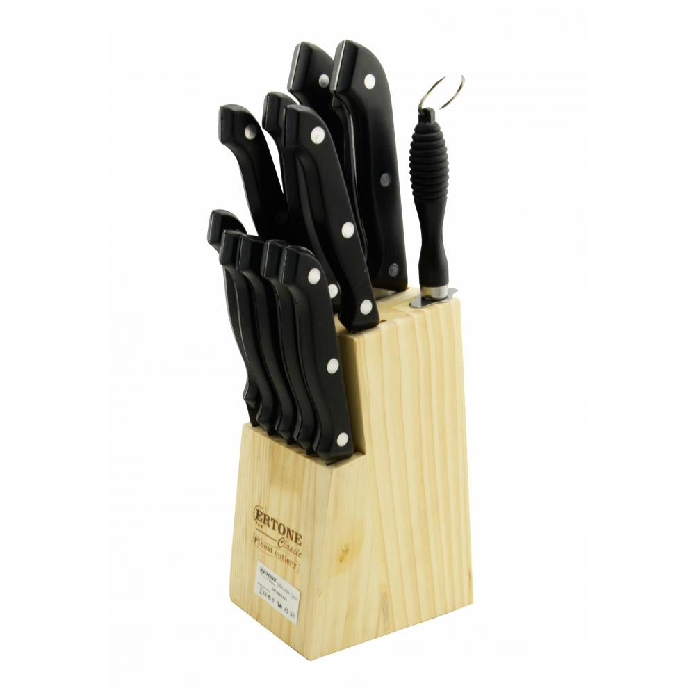 Set cutite de Bucatarie ERTONE ERT-MN1121, Lama din Otel Inoxidabil, Suport din Lemn, 13 Piese