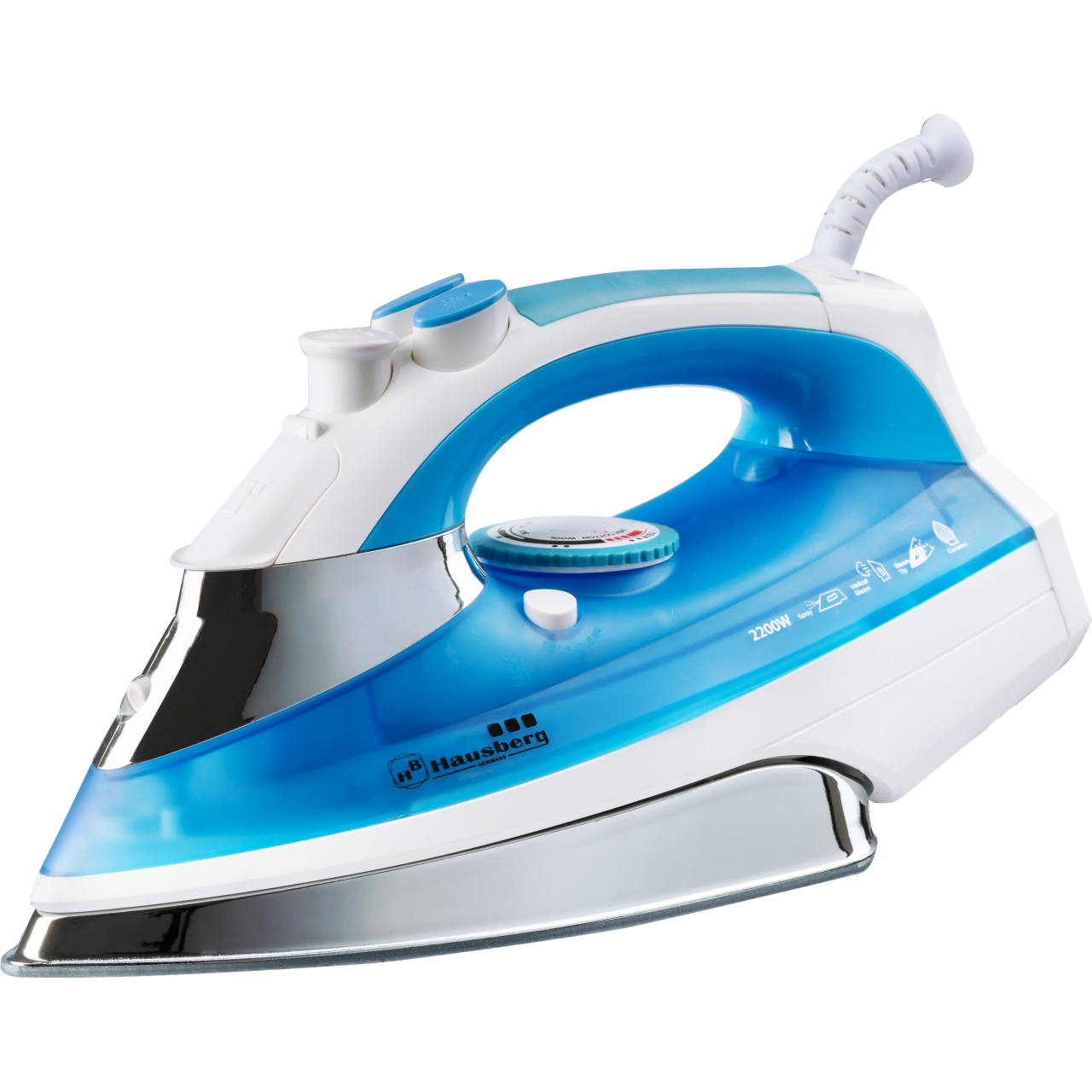 Fier de calcat Hausberg HB-7806BL, 2300W, 360ml, talpa ceramica, jet abur 16,7g/min, abur verticala 25g/min, sistem antipicurare, sistem autocuratare
