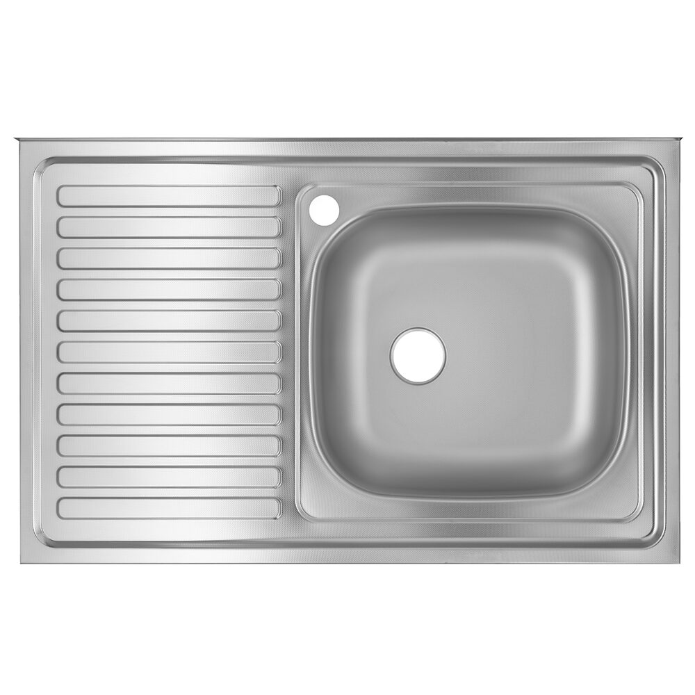 Chiuveta bucatarie Freddo SN8001D- montaj pe masca- dimensiune 80x50 cm- 13 cm adancime- cuva pe dreapta- finisaj anticalcar- inox