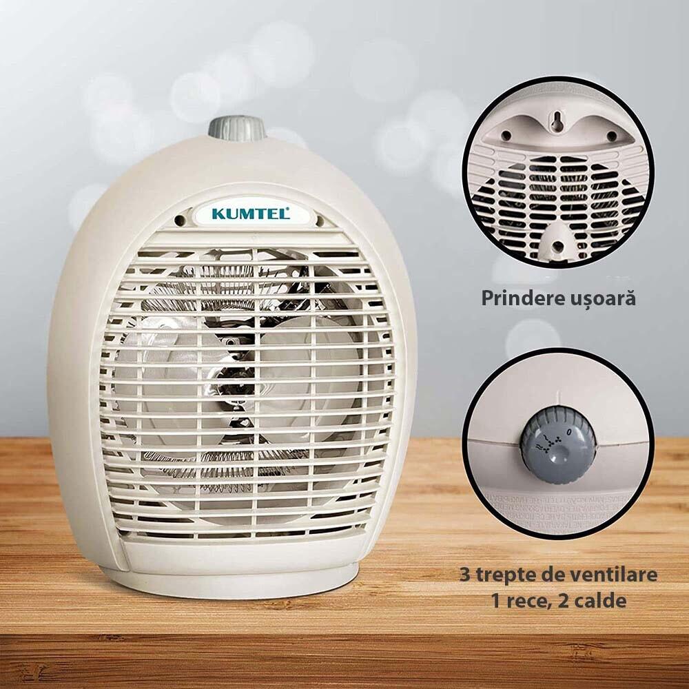 Aeroterma KUMTEL A6331, 2000W, 3 trepte de putere, ventilator