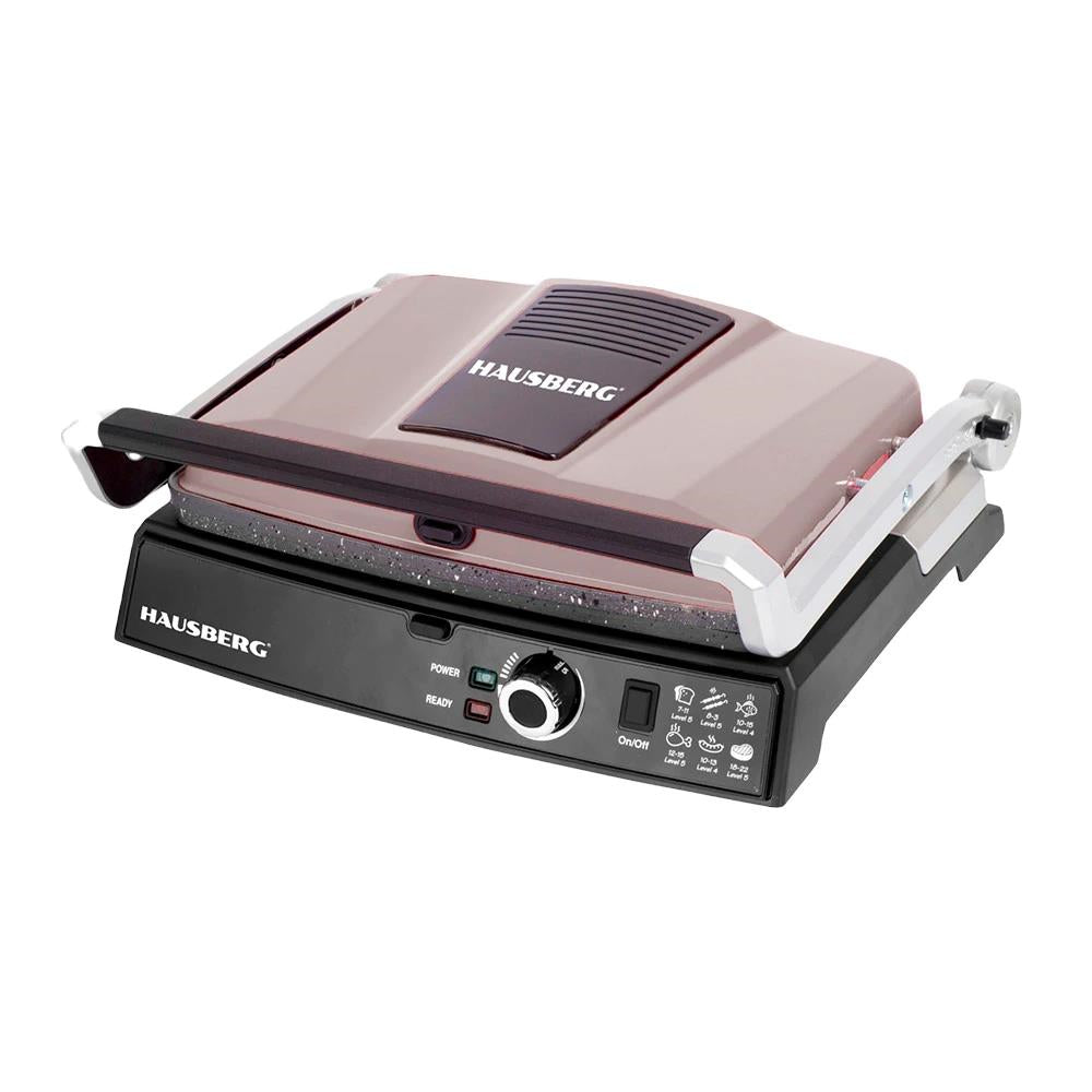 Grill electric Hausberg HB633GO, 2000-2200 W, placi antiaderente, suprafata de gatire 30x24.5 cm, termostat