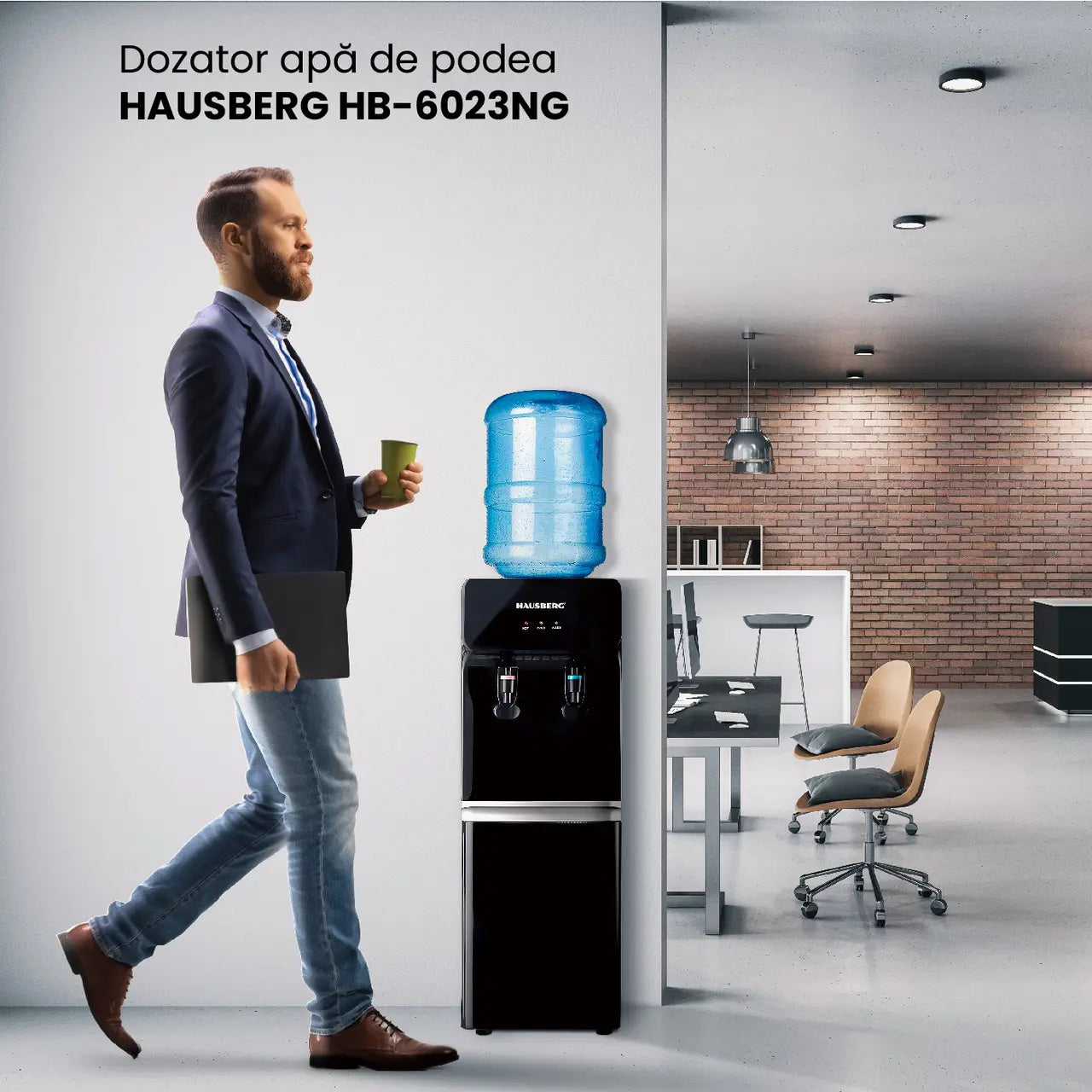 Dozator apa de podea HAUSBERG HB-6023NG, putere incalzire 550 W, putere racire 85 W, rezervor apa inox, indicator luminos, termostat reglabil