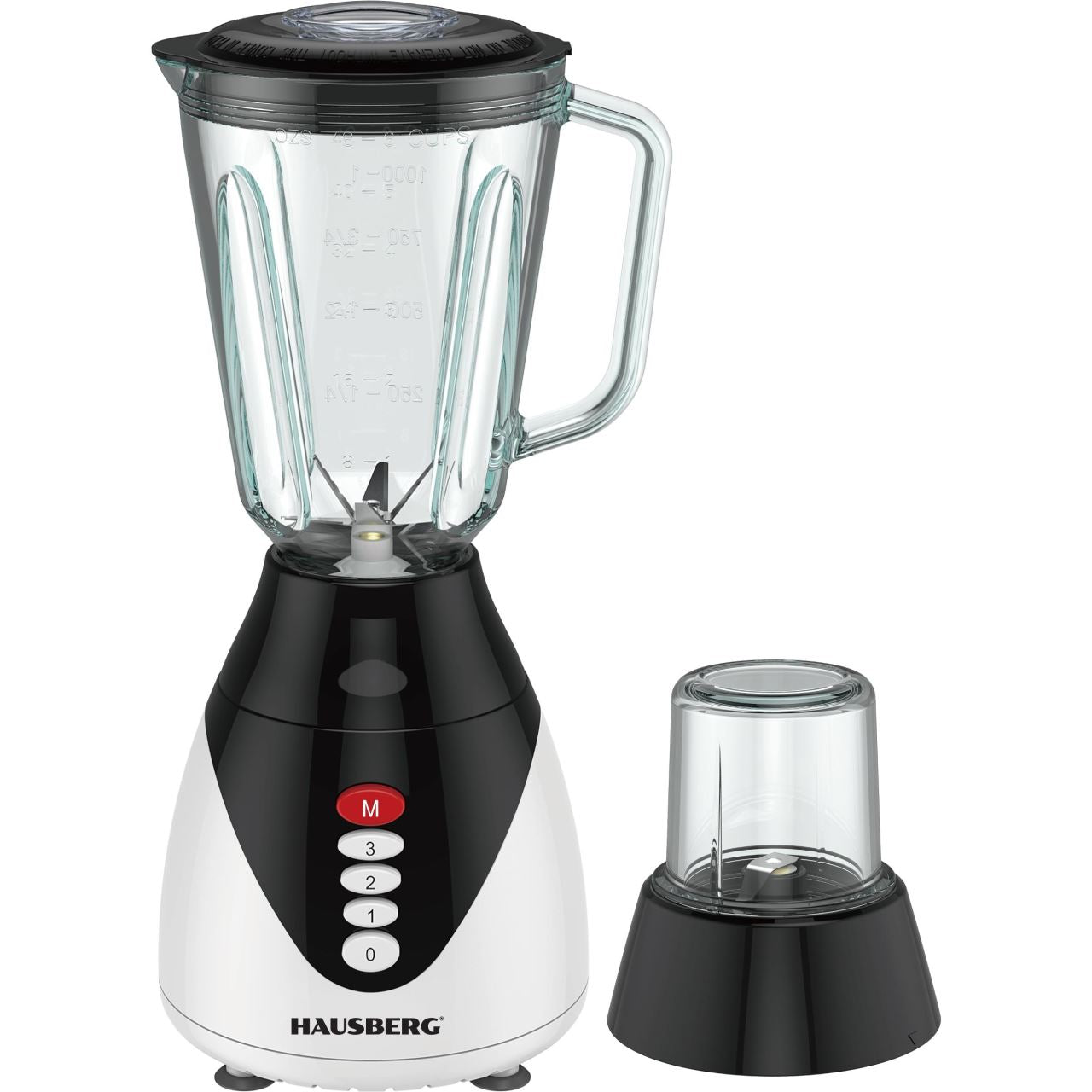 Blender HAUSBERG HB-7760BL, 350W, 1.5L, 3 trepte viteza, functie Pulse, zdrobire gheata, 4 lame detasabile
