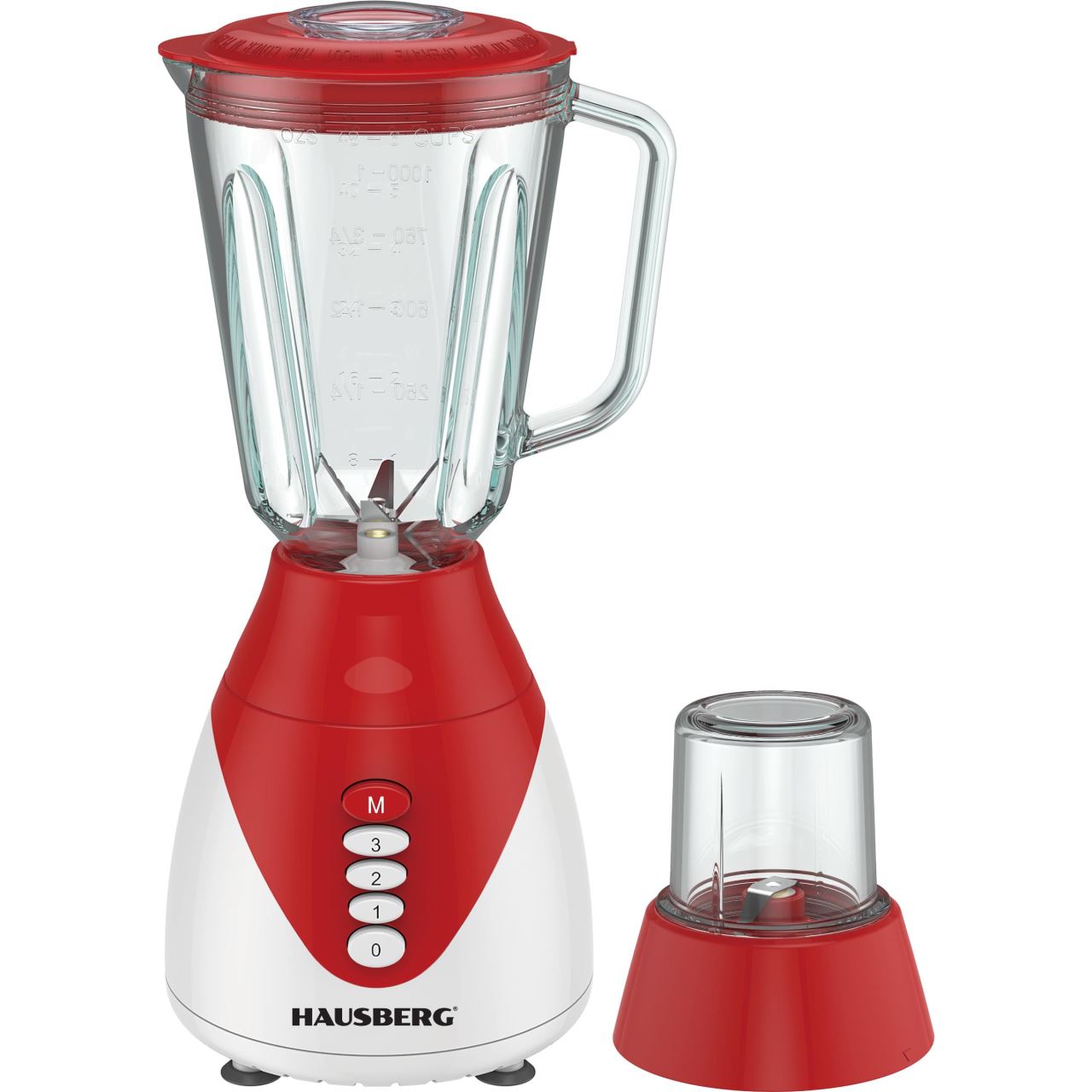 Blender HAUSBERG HB-7760BL, 350W, 1.5L, 3 trepte viteza, functie Pulse, zdrobire gheata, 4 lame detasabile