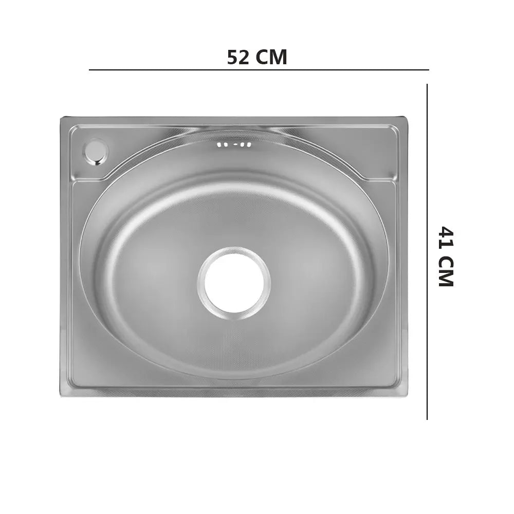 Chiuveta bucatarie pentru blat Freddo SN9005S, anticalcar, cuva centru, 52x41cm, adancime 18 cm, orificiu baterie stanga, Inox