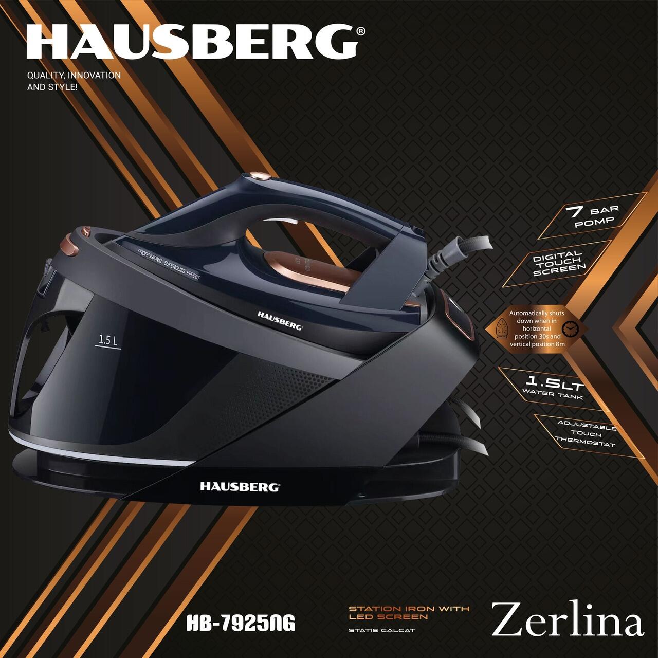 Statie de calcat HAUSBERG HB-7925NG, 3000W, 40-50g/min, 1.5l, auto-curatare, termostat, talpa ceramica