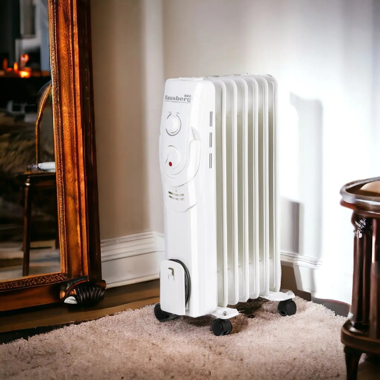 Calorifer electric Hausberg HB-8900, 1500W, 7 elementi, 3 nivele de putere, termostat reglabil
