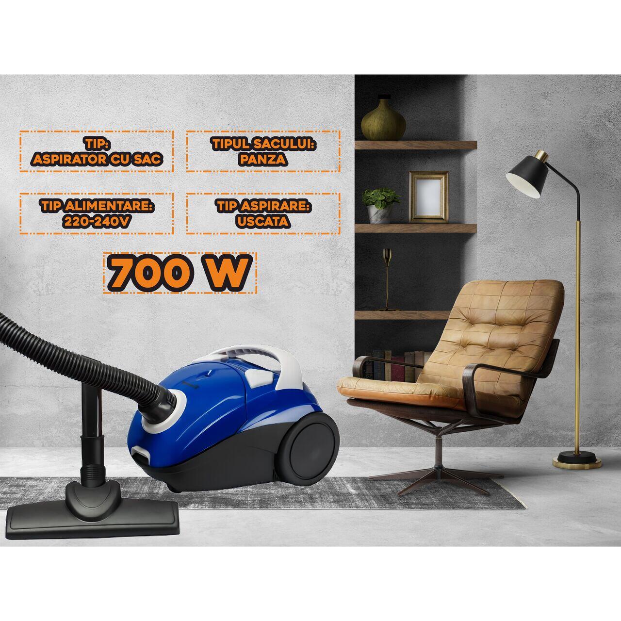 Aspirator cu sac panza Hausberg HB-2080BL, 700W, Capacitate 1.5L