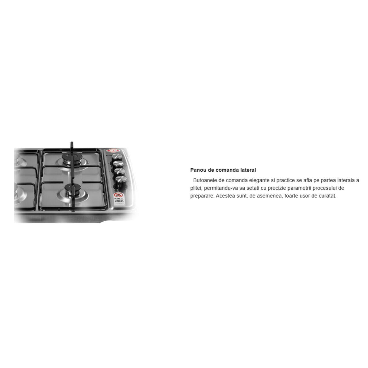 Plita incorporabila Hausberg HB-556IN, Gaz, 4 arzatoare, Sistem siguranta GAZ, Gratar din fonta, Inox