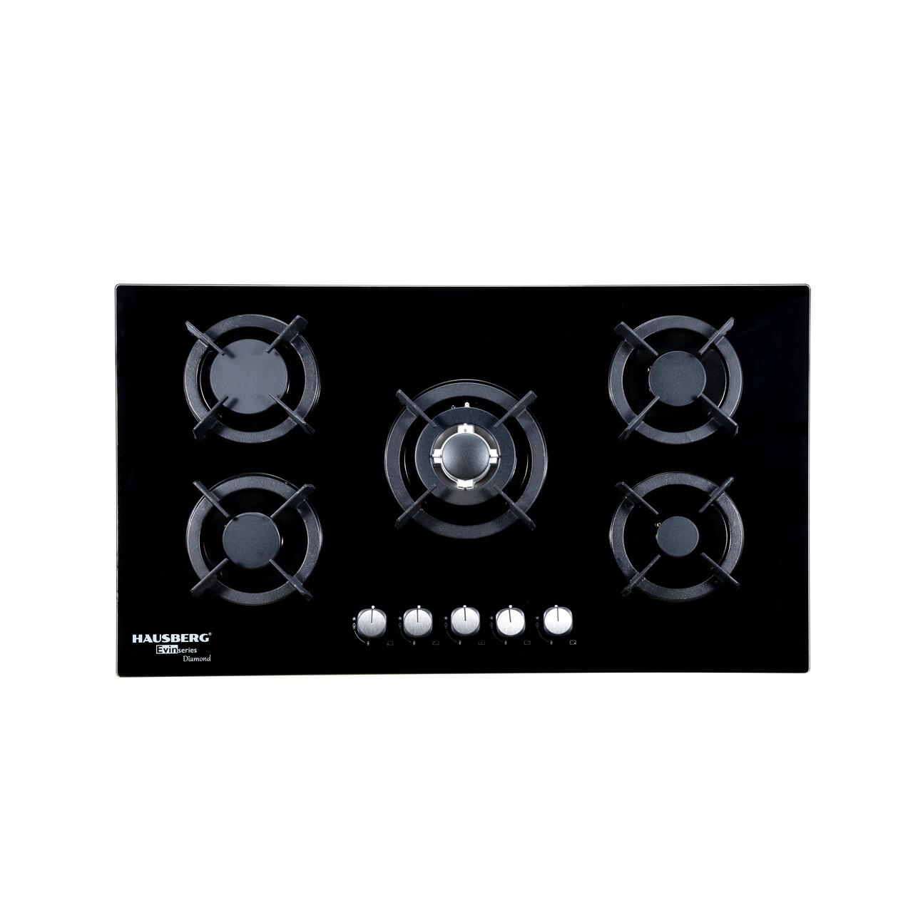 Plita incorporabila HAUSBERG HB-569NG, 4 arzatoare standard + 1 arzator WOK, gaz, suport din fonta, aprindere electrica