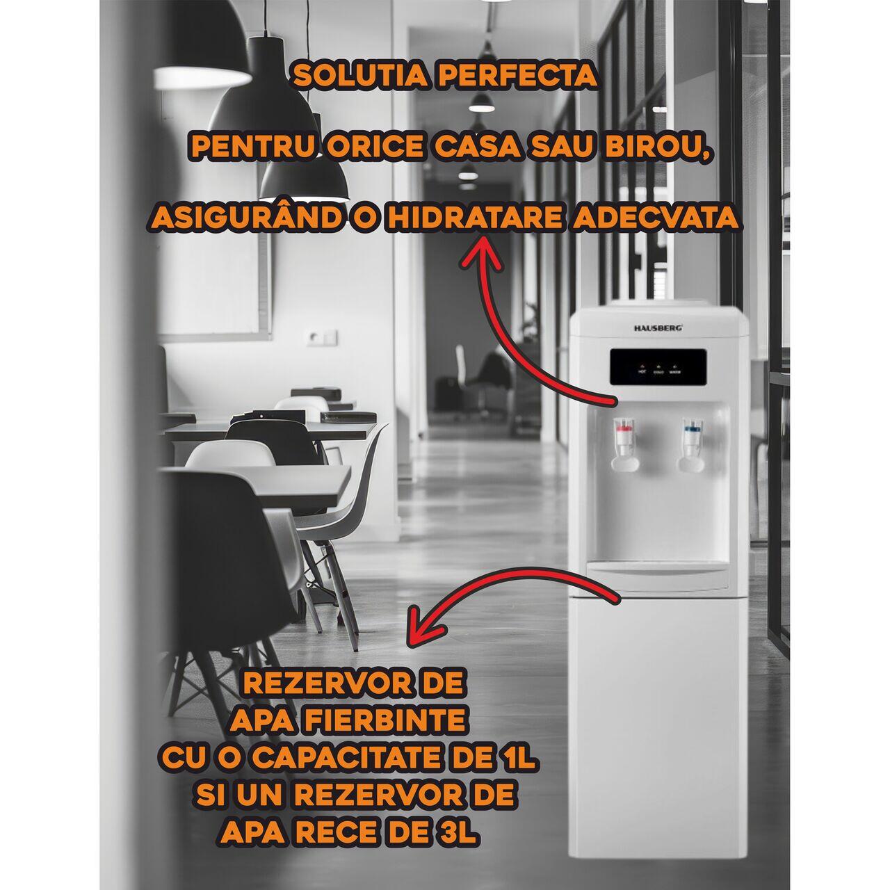 Dozator apa de podea HAUSBERG HB-6024AB, putere incalzire 550 W, putere racire 85 W, rezervor apa inox, termostat automat