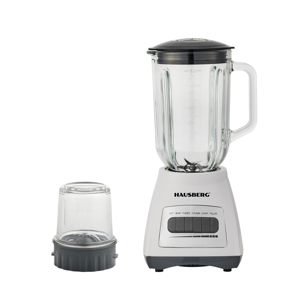 Blender cu rasnita HAUSBERG HB-7772AB, 400-500W, Capacitate 1.5L, Bol din Sticla, 4 Viteze, Lame din Inox