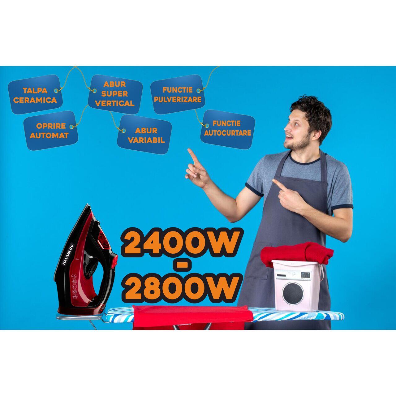 Fier de Calcat Hausberg HB-7840RS, Ceramic, autocuratare, anticalcar, 300ml, 2400-2800W