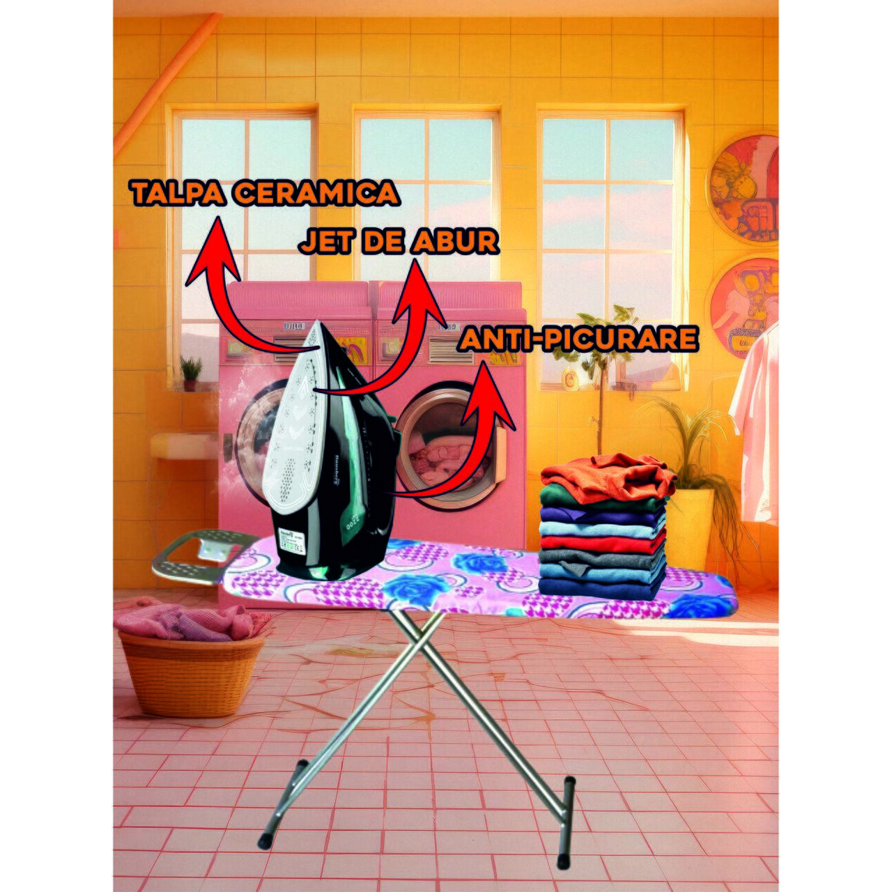 Fier de calcat Hausberg HB-7898NG, talpa ceramica, jet de abur 18g/min, Functie spray 2000-2300W