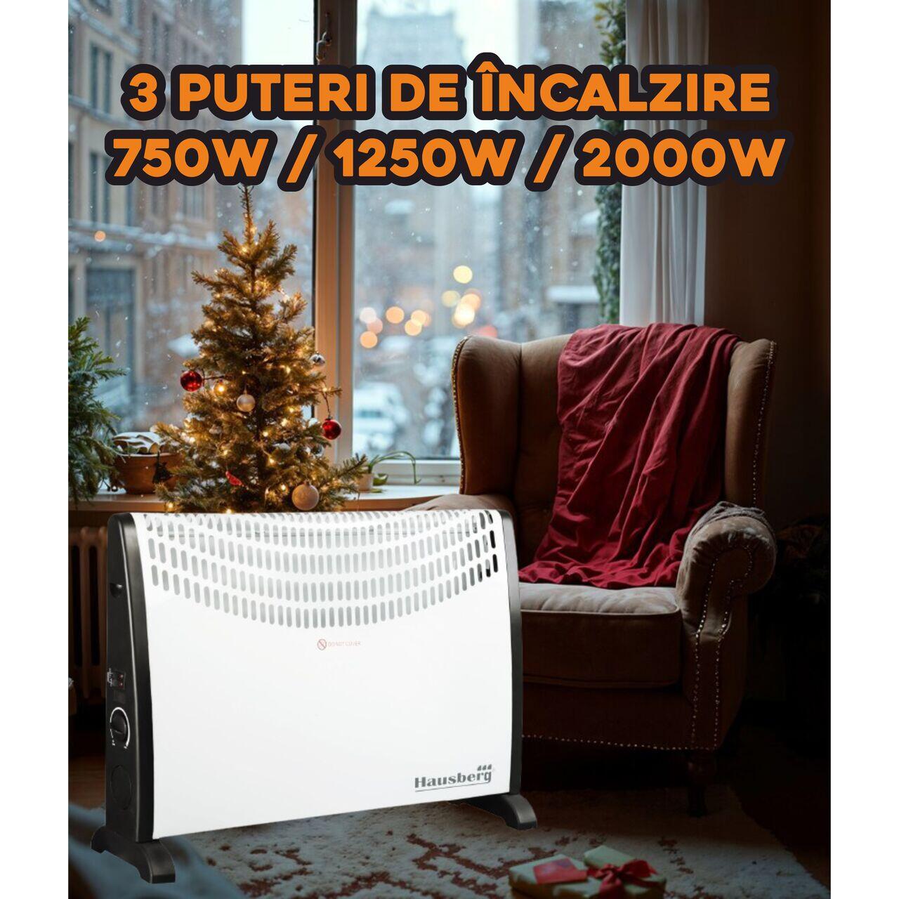 Convector electric podea/perete HAUSBERG HB-8191, 2000W, 3 nivele de putere, termostat reglabil
